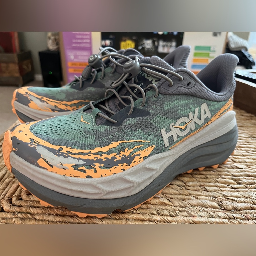 HOKA Stinson 7 running shoes in the Grey Skies/Pale Tangerine , size 9.5 - Picture 2 of 9